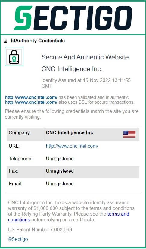 Screenshot of Sectigo website showing that cyberintelligence.ltd is a secure and authentic domain